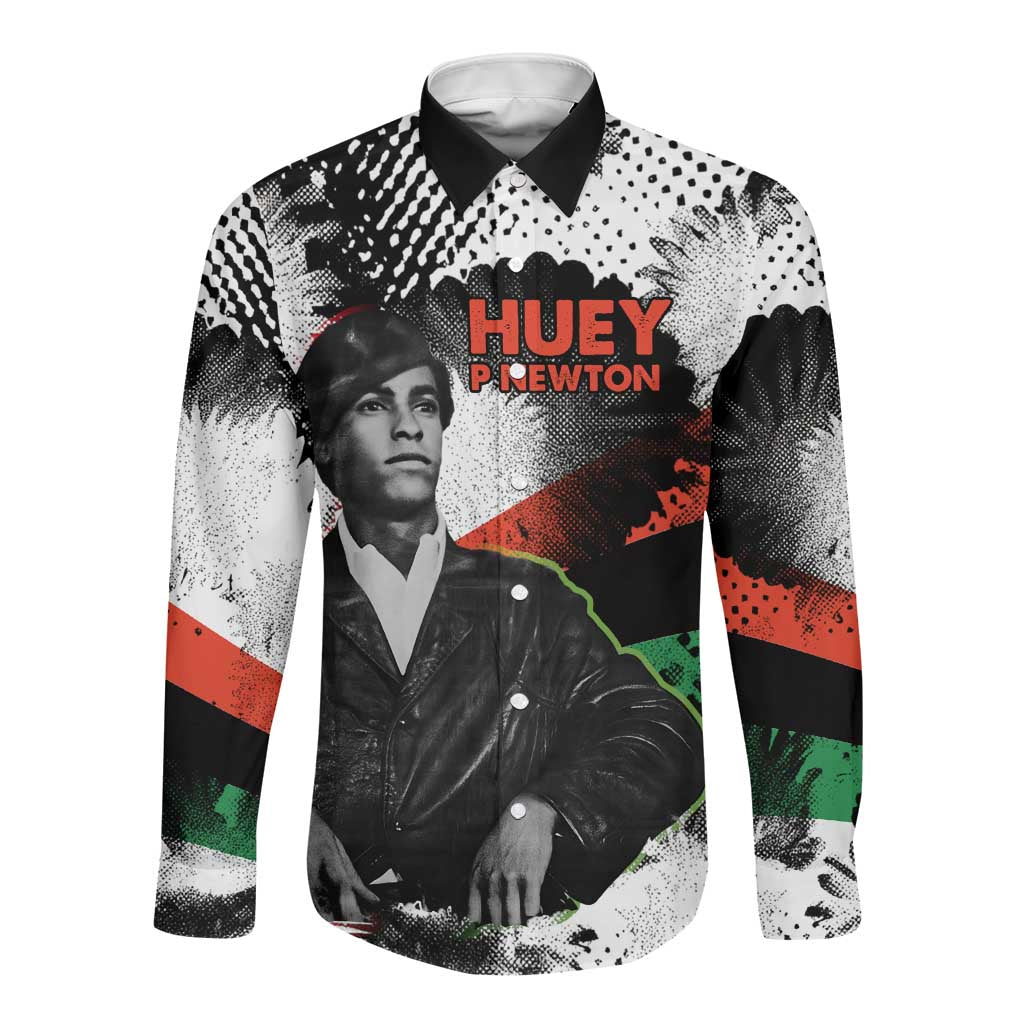 Huey P. Newton Long Sleeve Button Shirt Revolutionary Portrait - Panther Graphic Surrender to the Revolution Quote - Wonder Print Shop