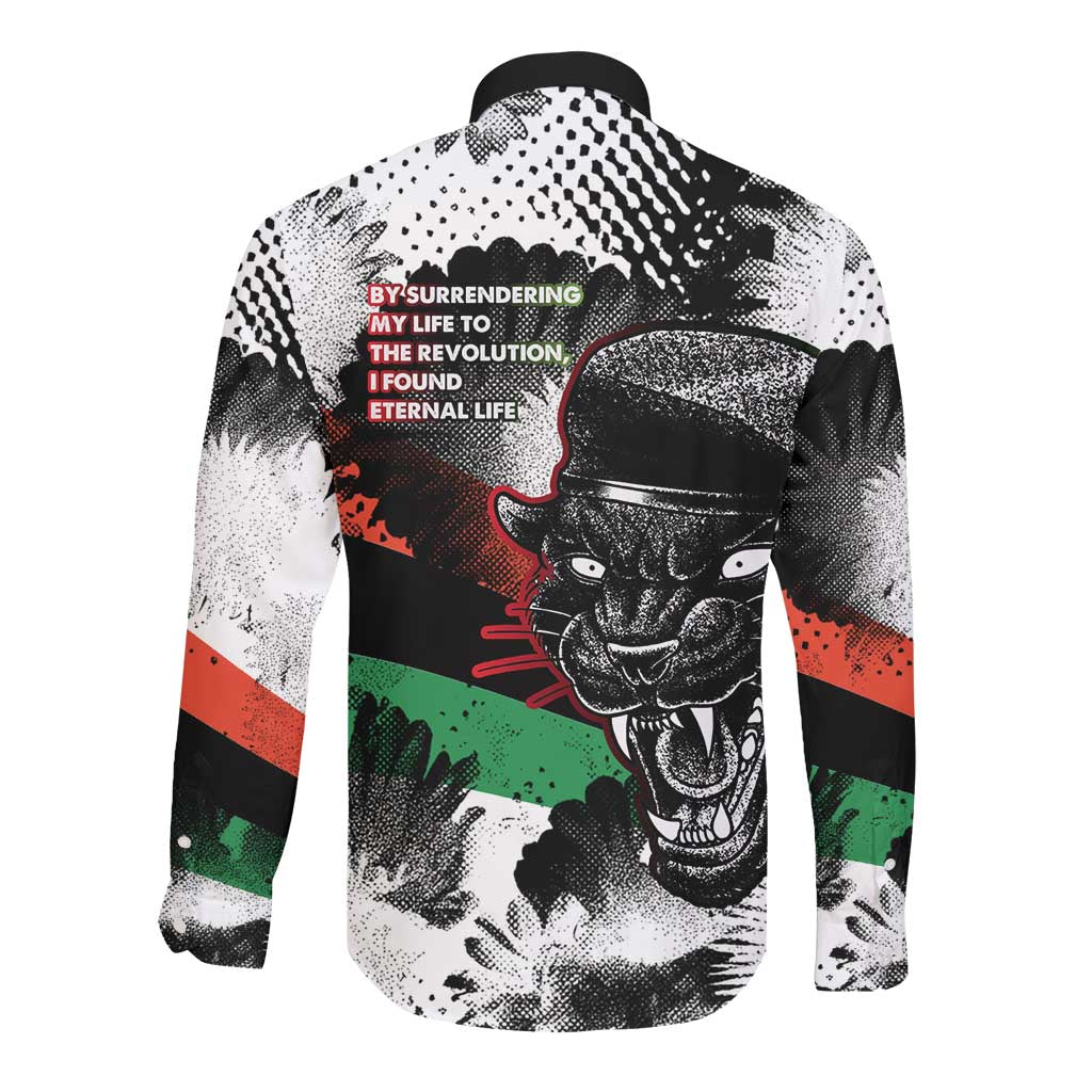 Huey P. Newton Long Sleeve Button Shirt Revolutionary Portrait - Panther Graphic Surrender to the Revolution Quote - Wonder Print Shop