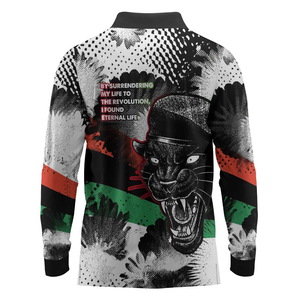 Huey P. Newton Long Sleeve Polo Shirt Revolutionary Portrait - Panther Graphic Surrender to the Revolution Quote - Wonder Print Shop