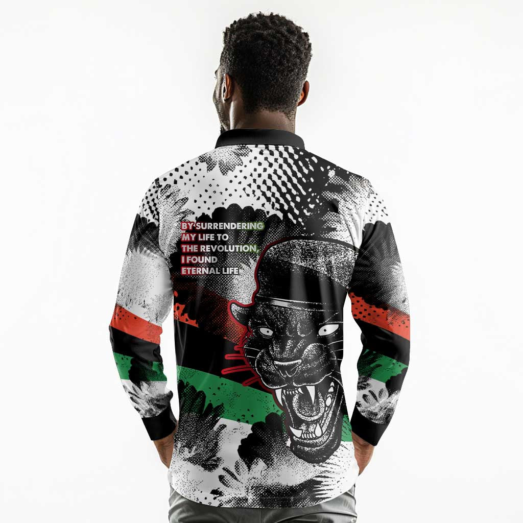Huey P. Newton Long Sleeve Polo Shirt Revolutionary Portrait - Panther Graphic Surrender to the Revolution Quote - Wonder Print Shop