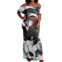 Huey P. Newton Off Shoulder Maxi Dress Revolutionary Portrait - Panther Graphic Surrender to the Revolution Quote - Wonder Print Shop