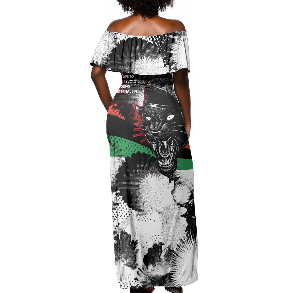 Huey P. Newton Off Shoulder Maxi Dress Revolutionary Portrait - Panther Graphic Surrender to the Revolution Quote - Wonder Print Shop
