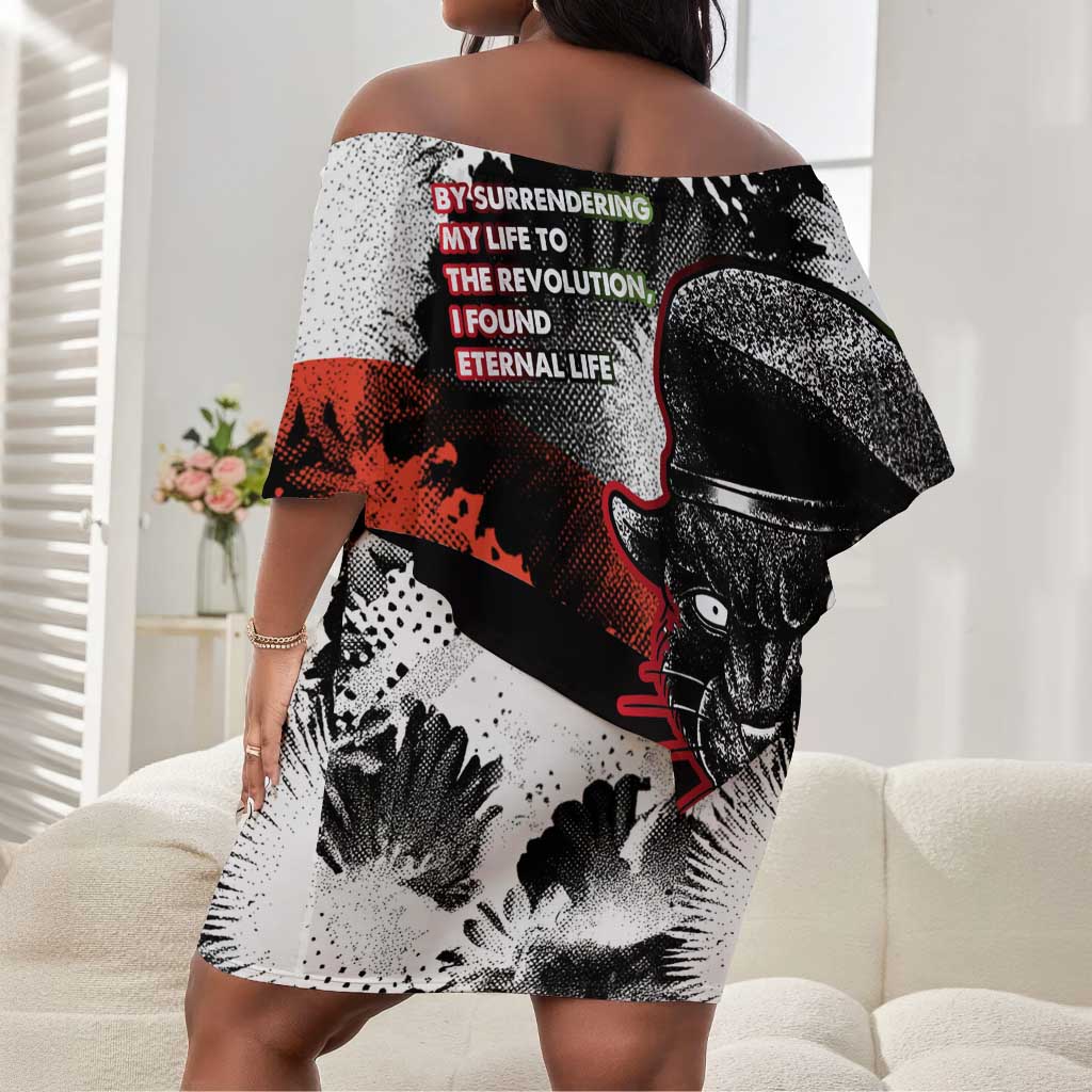 Huey P. Newton Off Shoulder Short Dress Revolutionary Portrait - Panther Graphic Surrender to the Revolution Quote - Wonder Print Shop
