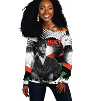 Huey P. Newton Off Shoulder Sweater Revolutionary Portrait - Panther Graphic Surrender to the Revolution Quote - Wonder Print Shop