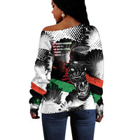 Huey P. Newton Off Shoulder Sweater Revolutionary Portrait - Panther Graphic Surrender to the Revolution Quote - Wonder Print Shop