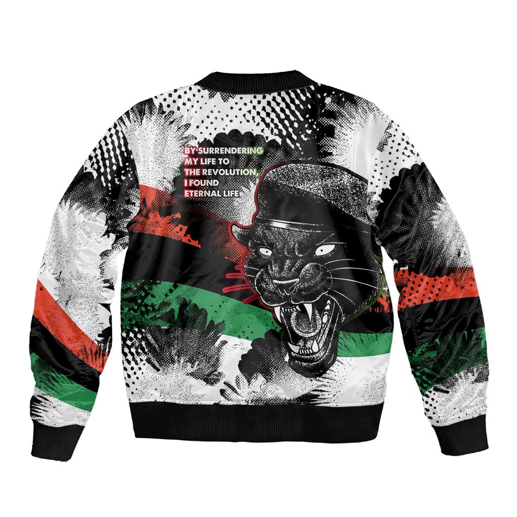 Huey P. Newton Sleeve Zip Bomber Jacket Revolutionary Portrait - Panther Graphic Surrender to the Revolution Quote - Wonder Print Shop