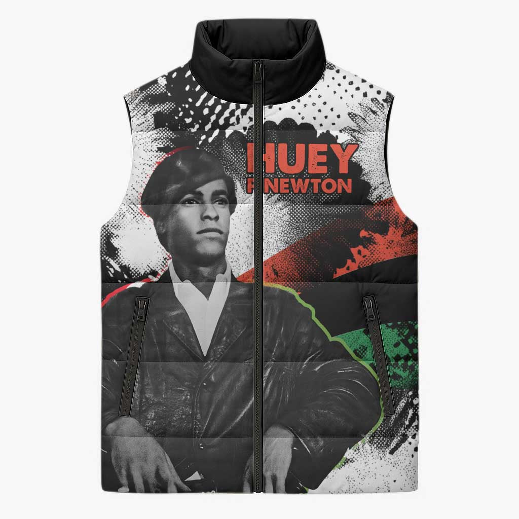 Huey P. Newton Sleeveless Puffer Jacket Revolutionary Portrait - Panther Graphic Surrender to the Revolution Quote - Wonder Print Shop