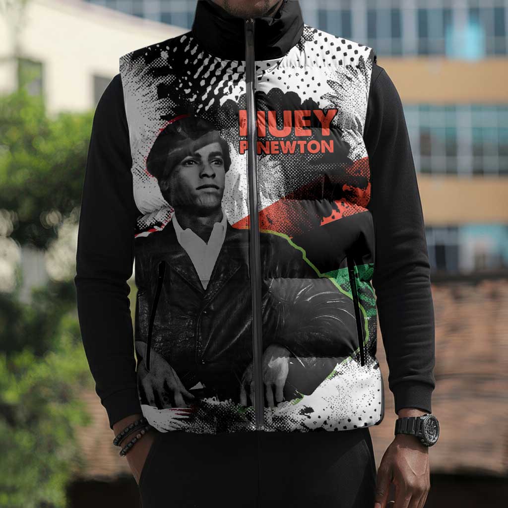 Huey P. Newton Sleeveless Puffer Jacket Revolutionary Portrait - Panther Graphic Surrender to the Revolution Quote - Wonder Print Shop