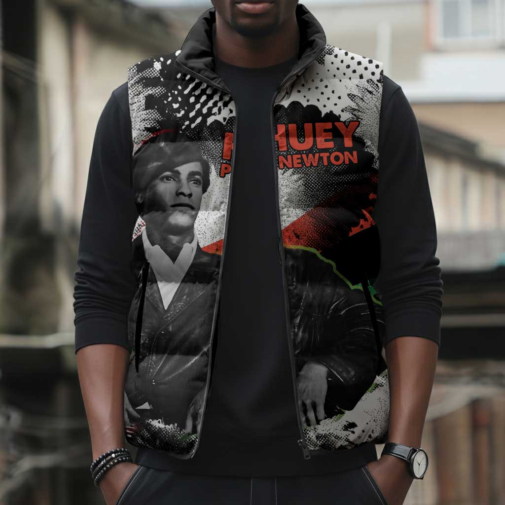 Huey P. Newton Sleeveless Puffer Jacket Revolutionary Portrait - Panther Graphic Surrender to the Revolution Quote - Wonder Print Shop