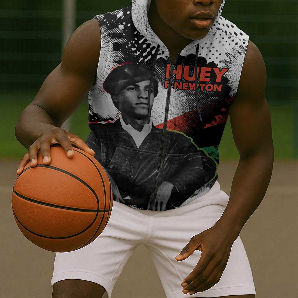 Huey P. Newton Sleeveless Zip Hoodie Revolutionary Portrait - Panther Graphic Surrender to the Revolution Quote - Wonder Print Shop