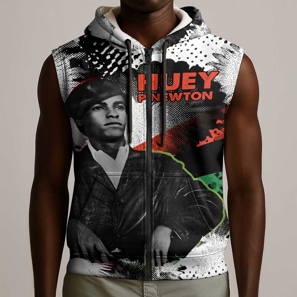 Huey P. Newton Sleeveless Zip Hoodie Revolutionary Portrait - Panther Graphic Surrender to the Revolution Quote - Wonder Print Shop