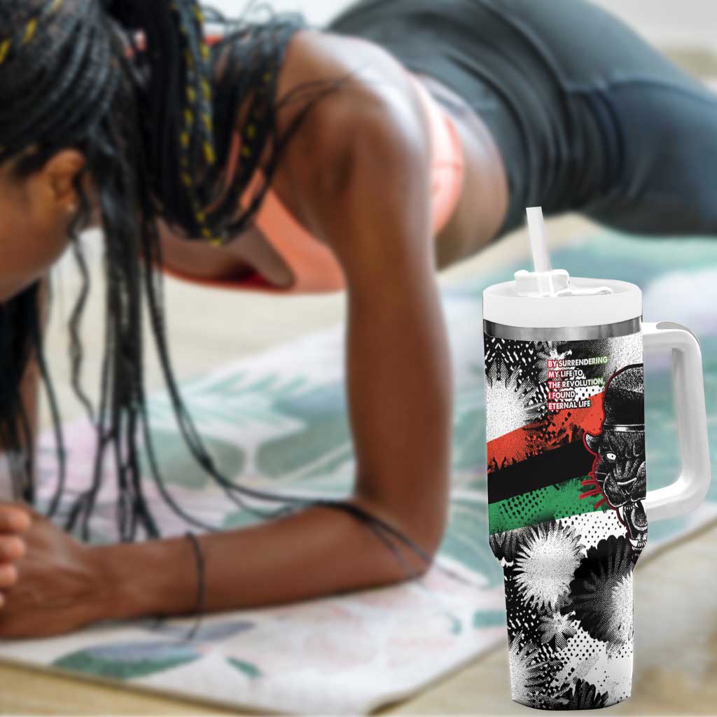 Huey P. Newton Tumbler With Handle Revolutionary Portrait - Panther Graphic Surrender to the Revolution Quote - Wonder Print Shop