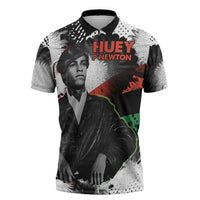Huey P. Newton Zipper Polo Shirt Revolutionary Portrait - Panther Graphic Surrender to the Revolution Quote - Wonder Print Shop