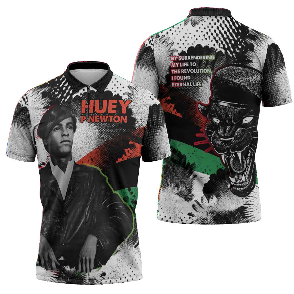 Huey P. Newton Zipper Polo Shirt Revolutionary Portrait - Panther Graphic Surrender to the Revolution Quote - Wonder Print Shop