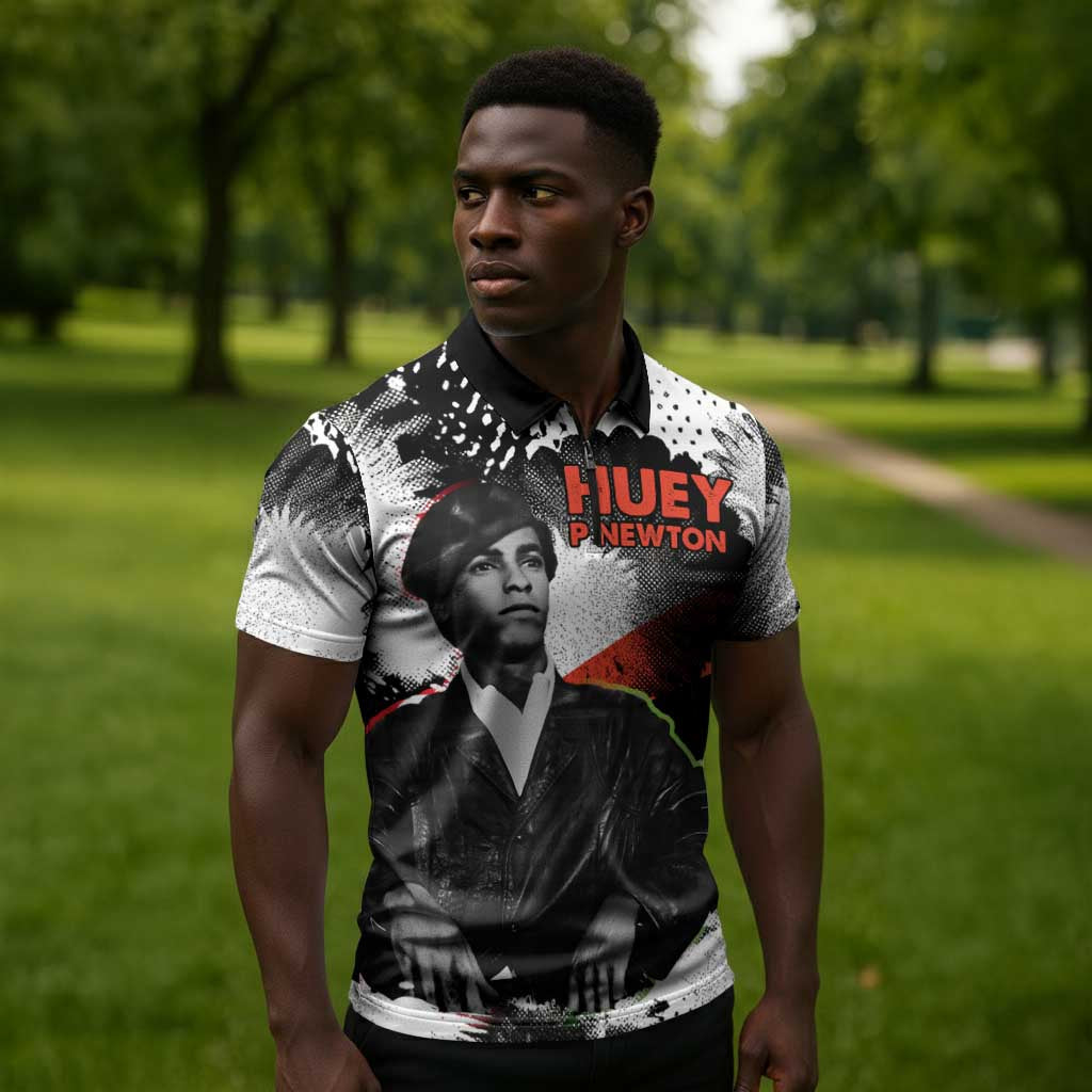 Huey P. Newton Zipper Polo Shirt Revolutionary Portrait - Panther Graphic Surrender to the Revolution Quote - Wonder Print Shop