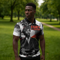 Huey P. Newton Zipper Polo Shirt Revolutionary Portrait - Panther Graphic Surrender to the Revolution Quote - Wonder Print Shop