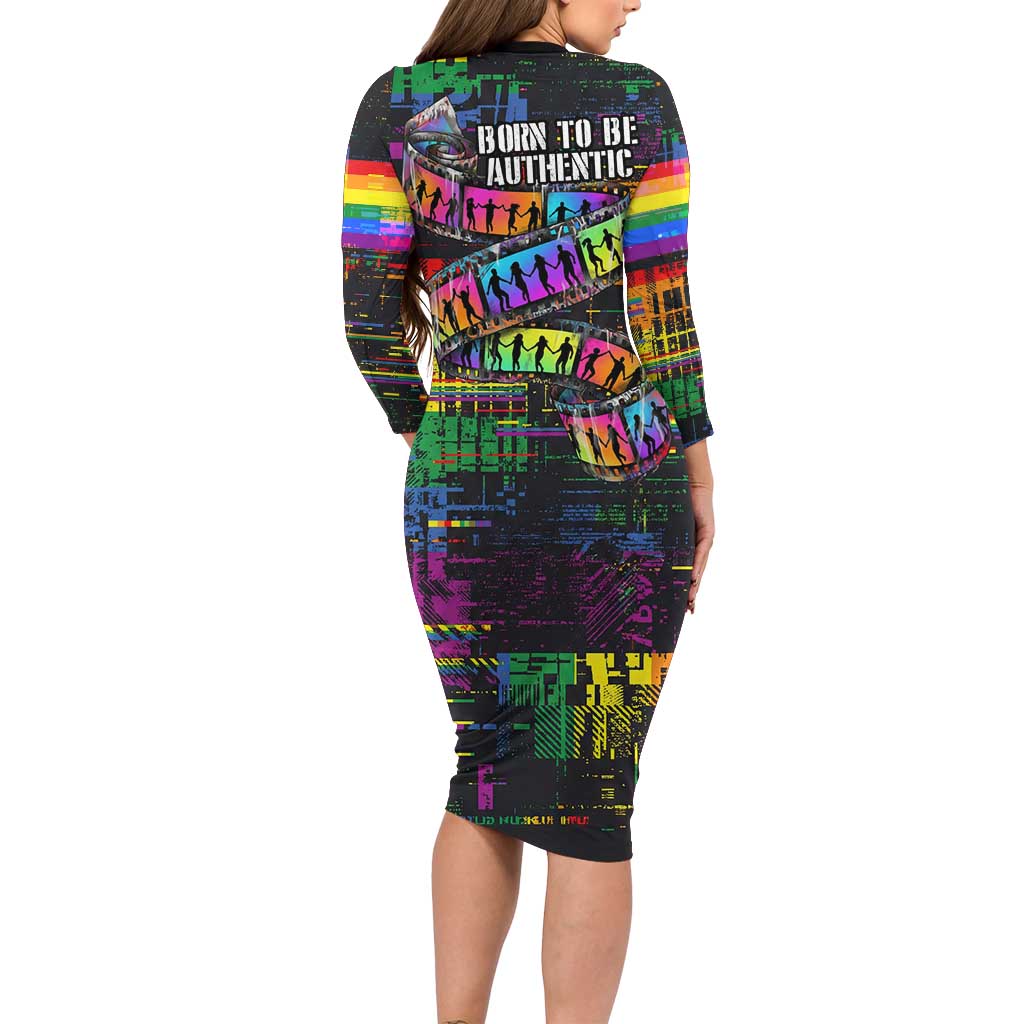 100% Human Long Sleeve Bodycon Dress Born to Be Authentic