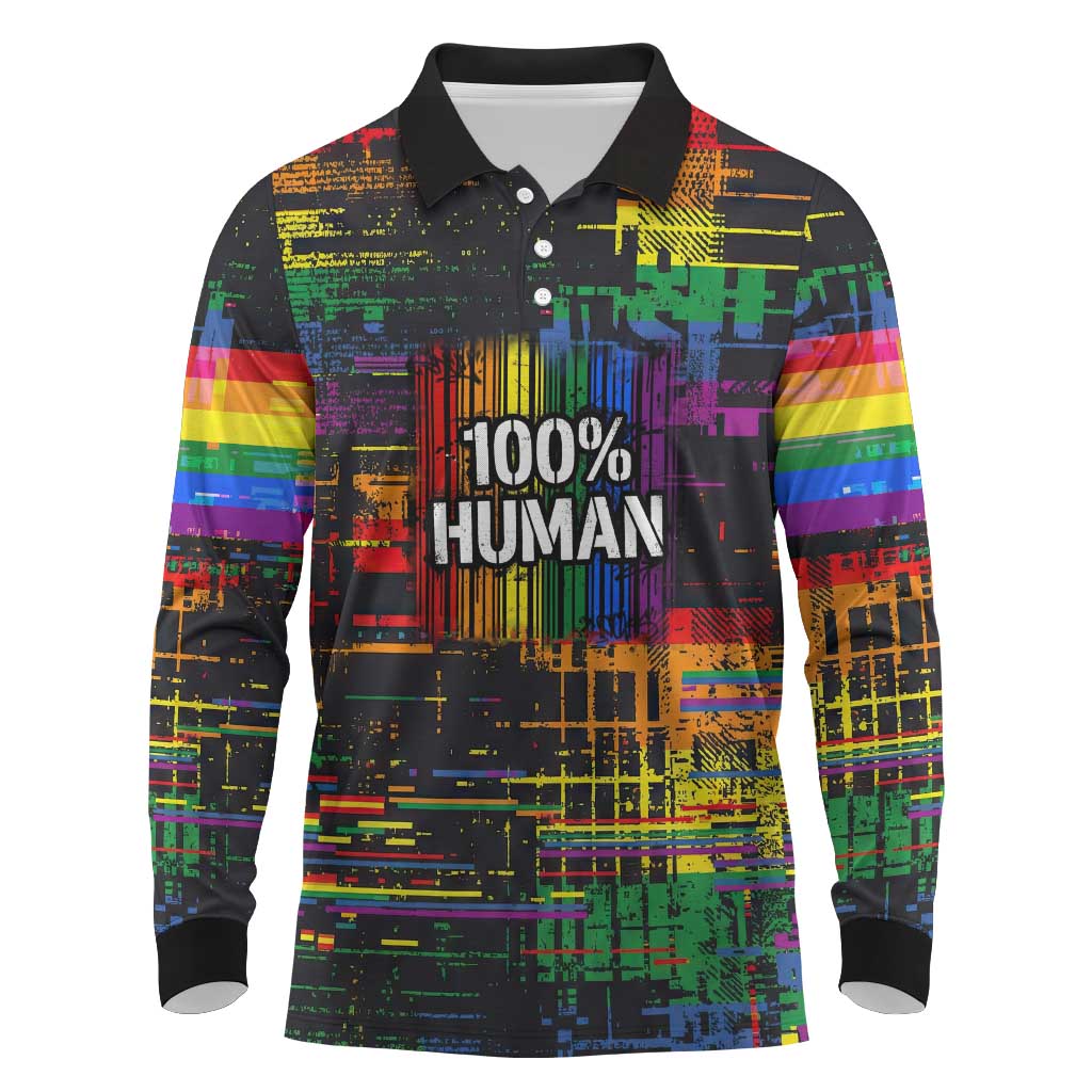 100% Human Long Sleeve Polo Shirt Born to Be Authentic