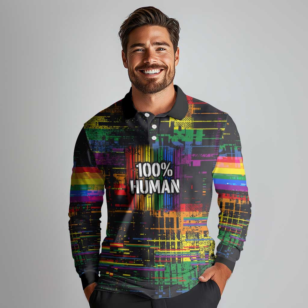 100% Human Long Sleeve Polo Shirt Born to Be Authentic