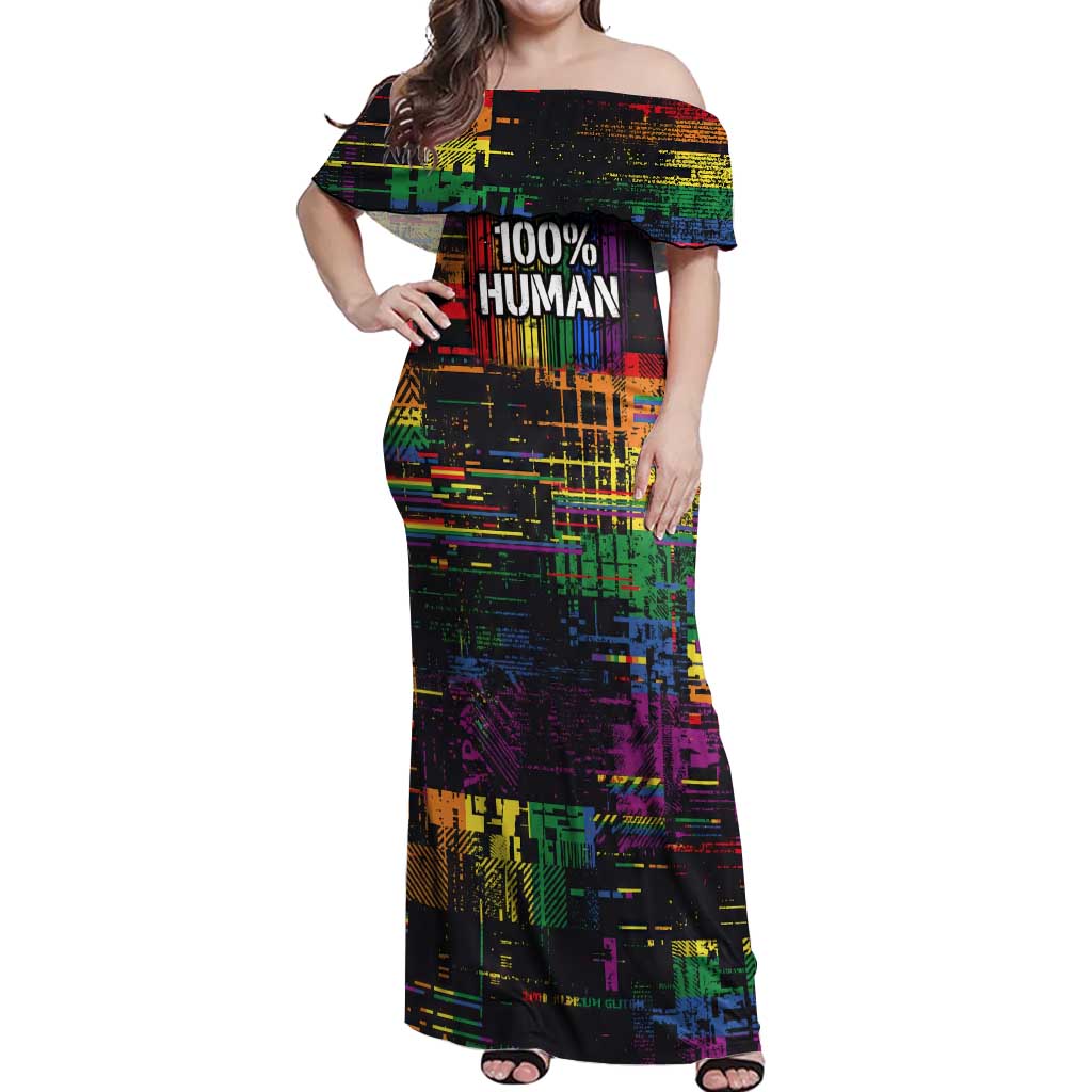 100% Human Off Shoulder Maxi Dress Born to Be Authentic