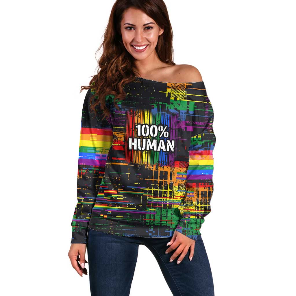 100% Human Off Shoulder Sweater Born to Be Authentic