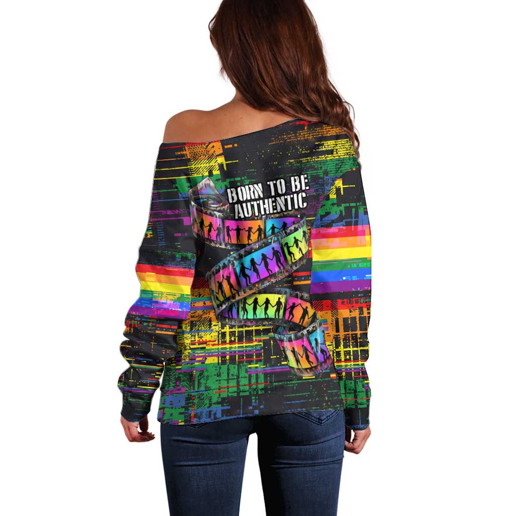100% Human Off Shoulder Sweater Born to Be Authentic