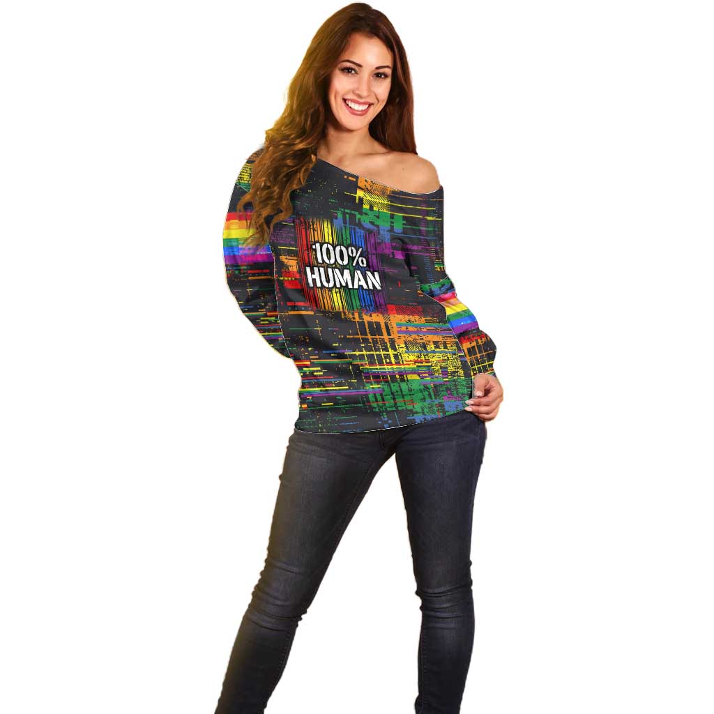 100% Human Off Shoulder Sweater Born to Be Authentic