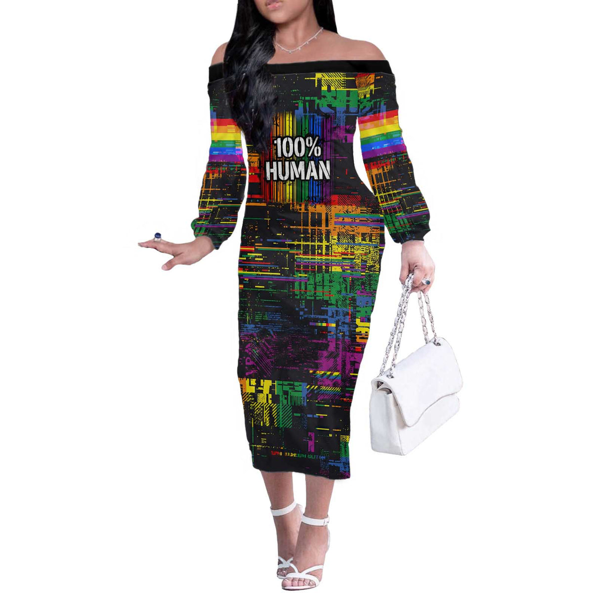 100% Human Off The Shoulder Long Sleeve Dress Born to Be Authentic