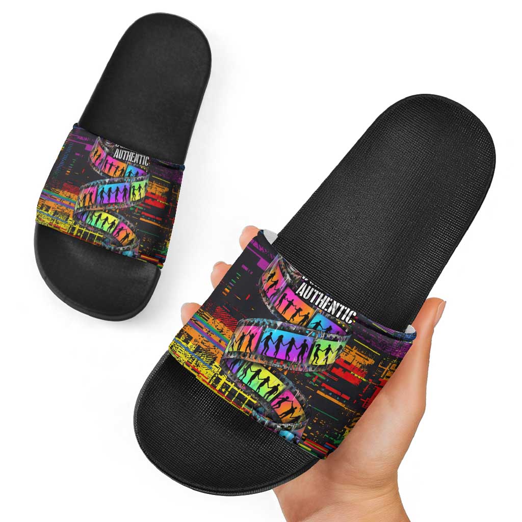 100% Human Slide Sandals Born to Be Authentic