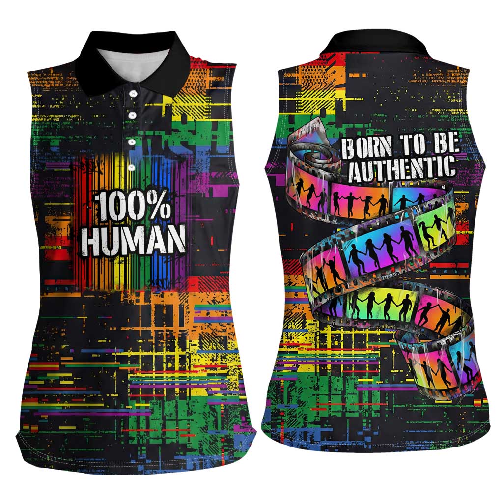 100% Human Women Sleeveless Polo Shirt Born to Be Authentic