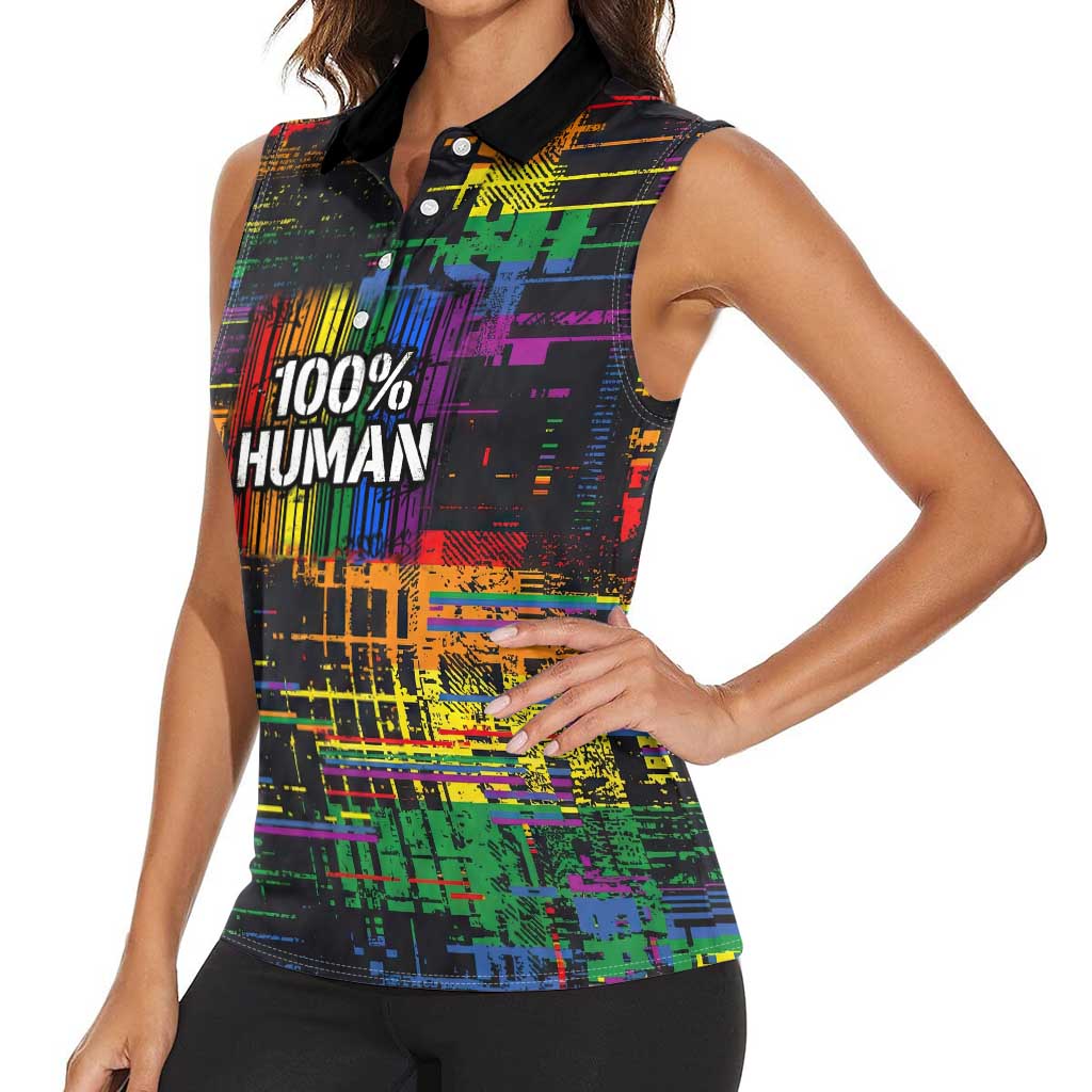 100% Human Women Sleeveless Polo Shirt Born to Be Authentic