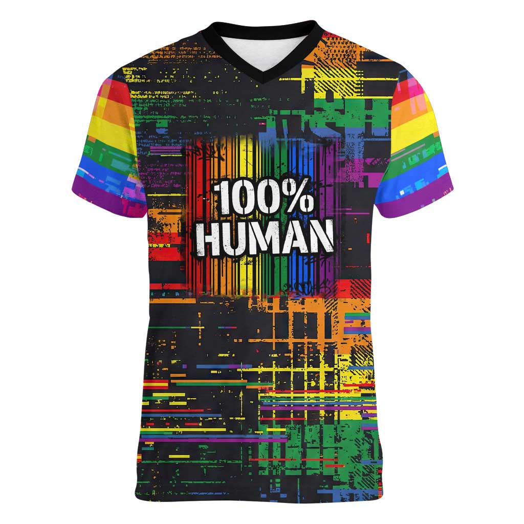 100% Human Women V-Neck T-Shirt Born to Be Authentic