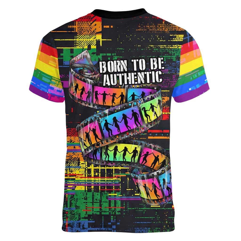 100% Human Women V-Neck T-Shirt Born to Be Authentic