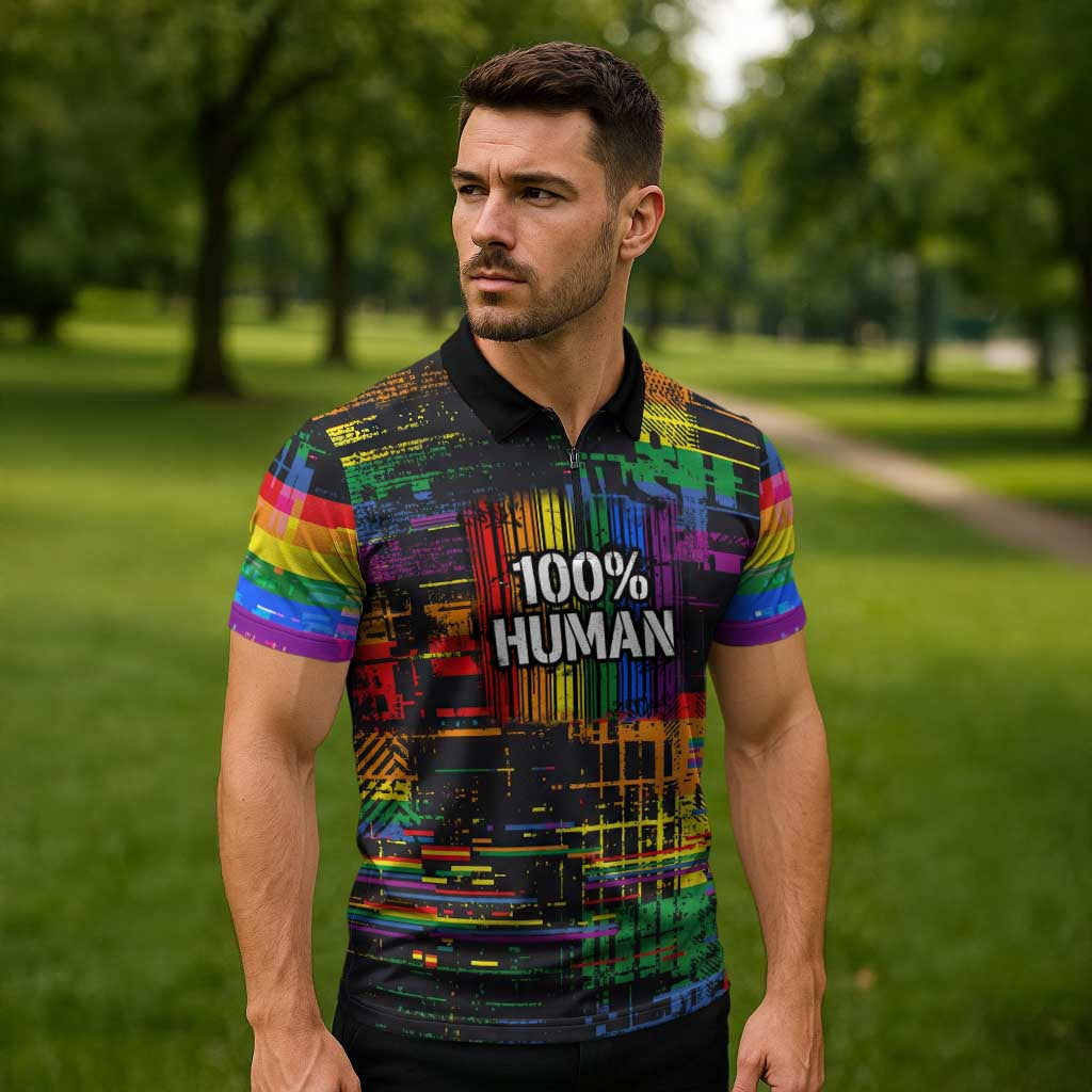 100% Human Zipper Polo Shirt Born to Be Authentic