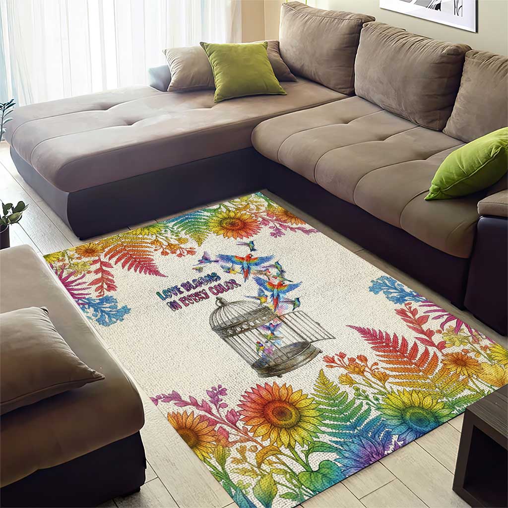 Love Blooms in Every Color Area Rug Nature Rainbow of Freedom