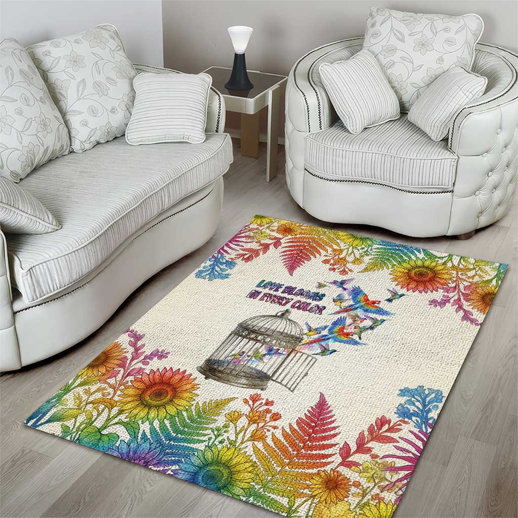 Love Blooms in Every Color Area Rug Nature Rainbow of Freedom