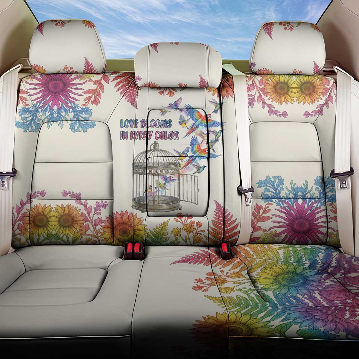 Love Blooms in Every Color Back Car Seat Cover Nature Rainbow of Freedom