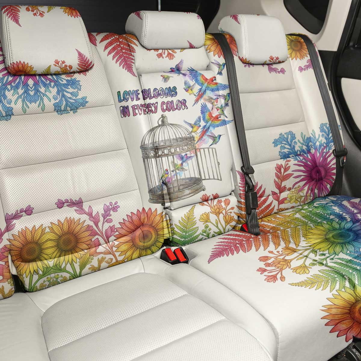 Love Blooms in Every Color Back Car Seat Cover Nature Rainbow of Freedom