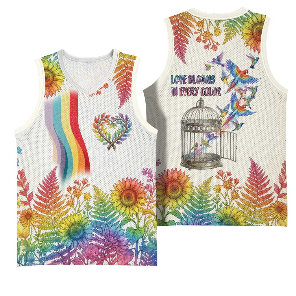 Love Blooms in Every Color Basketball Jersey Nature Rainbow of Freedom