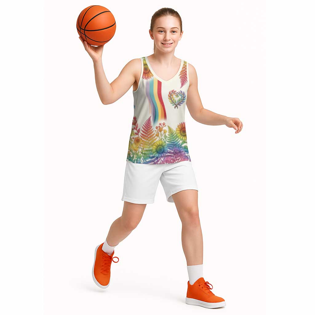 Love Blooms in Every Color Basketball Jersey Nature Rainbow of Freedom