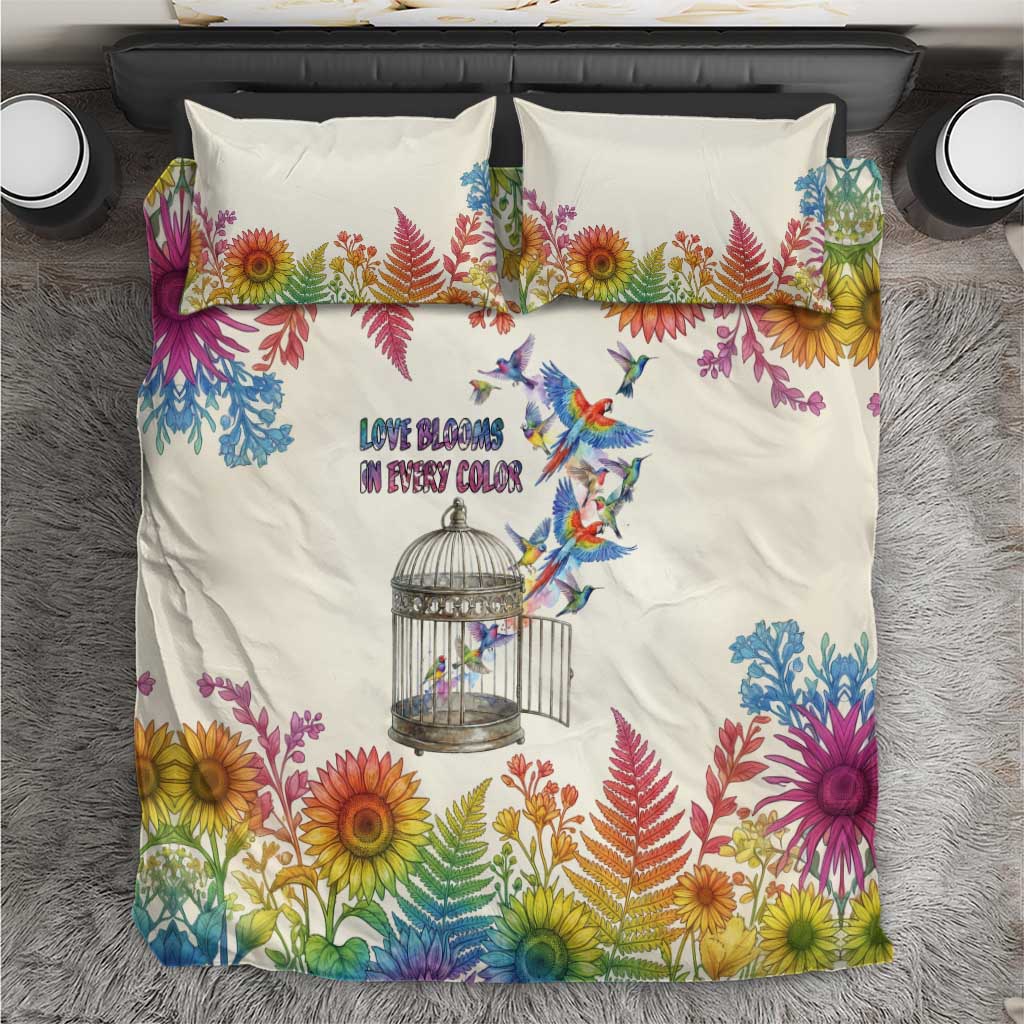 Love Blooms in Every Color Bedding Set Nature Rainbow of Freedom