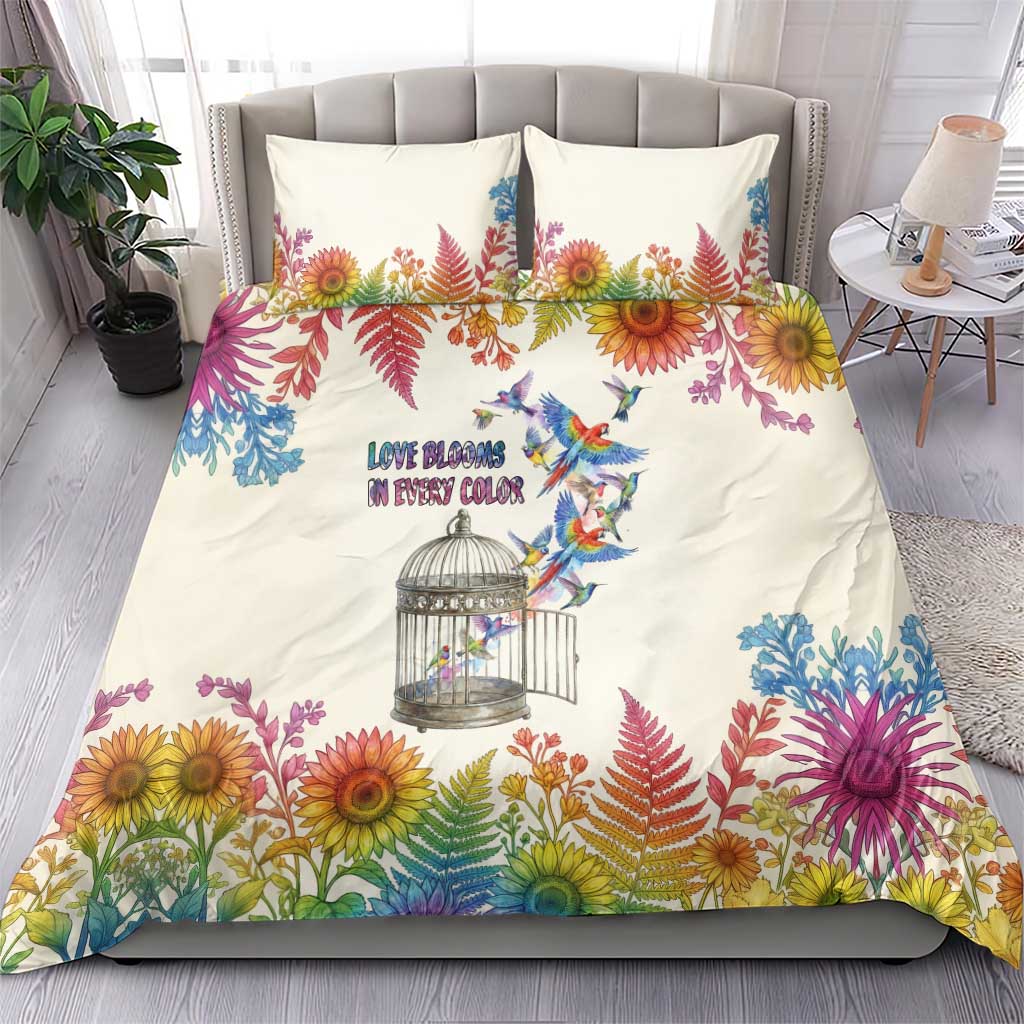 Love Blooms in Every Color Bedding Set Nature Rainbow of Freedom