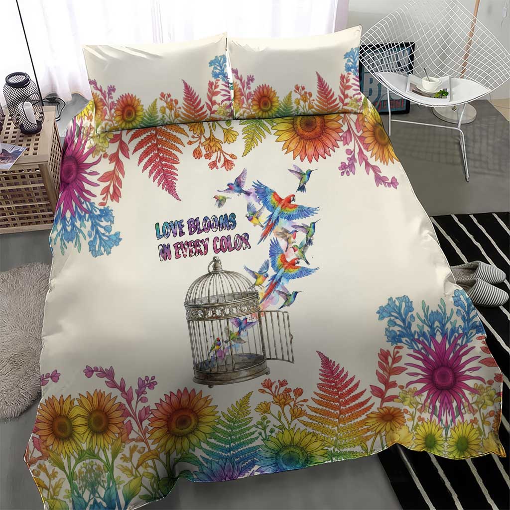 Love Blooms in Every Color Bedding Set Nature Rainbow of Freedom