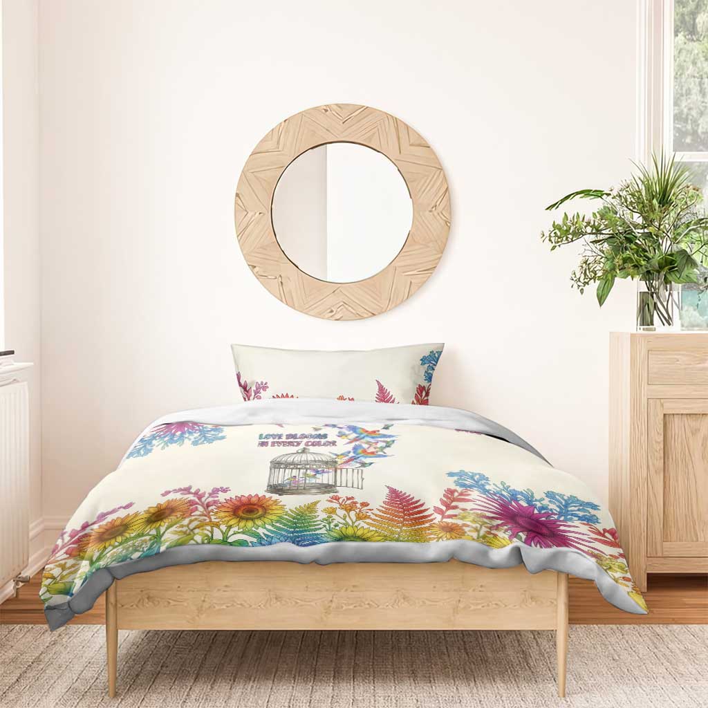 Love Blooms in Every Color Bedding Set Nature Rainbow of Freedom