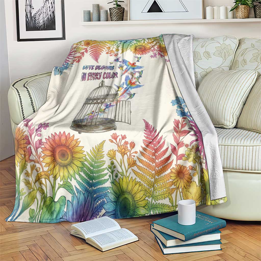 Love Blooms in Every Color Blanket Nature Rainbow of Freedom