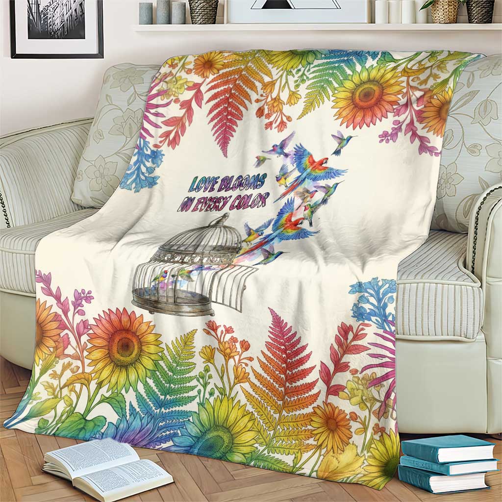 Love Blooms in Every Color Blanket Nature Rainbow of Freedom
