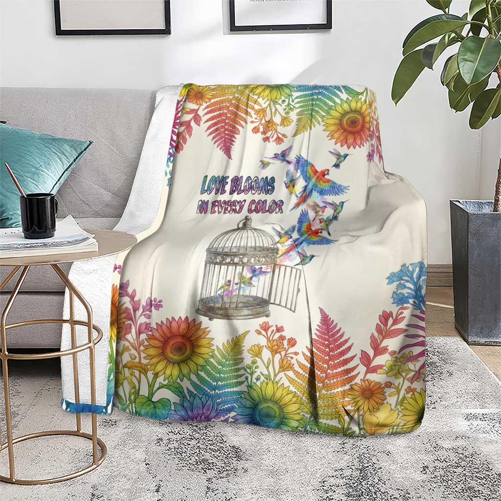 Love Blooms in Every Color Blanket Nature Rainbow of Freedom