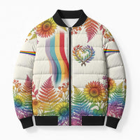 Love Blooms in Every Color Bomber Puffer Jacket Nature Rainbow of Freedom