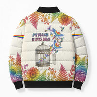Love Blooms in Every Color Bomber Puffer Jacket Nature Rainbow of Freedom