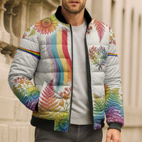 Love Blooms in Every Color Bomber Puffer Jacket Nature Rainbow of Freedom